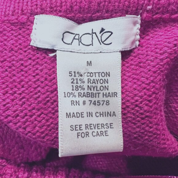 Cache Women's Fuchsia/Gold Shrug Off Shoulder Rabbit Hair Mix Sweater-Size Med - Picture 13 of 14